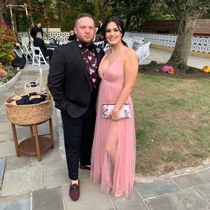 Flowy pink wedding dress